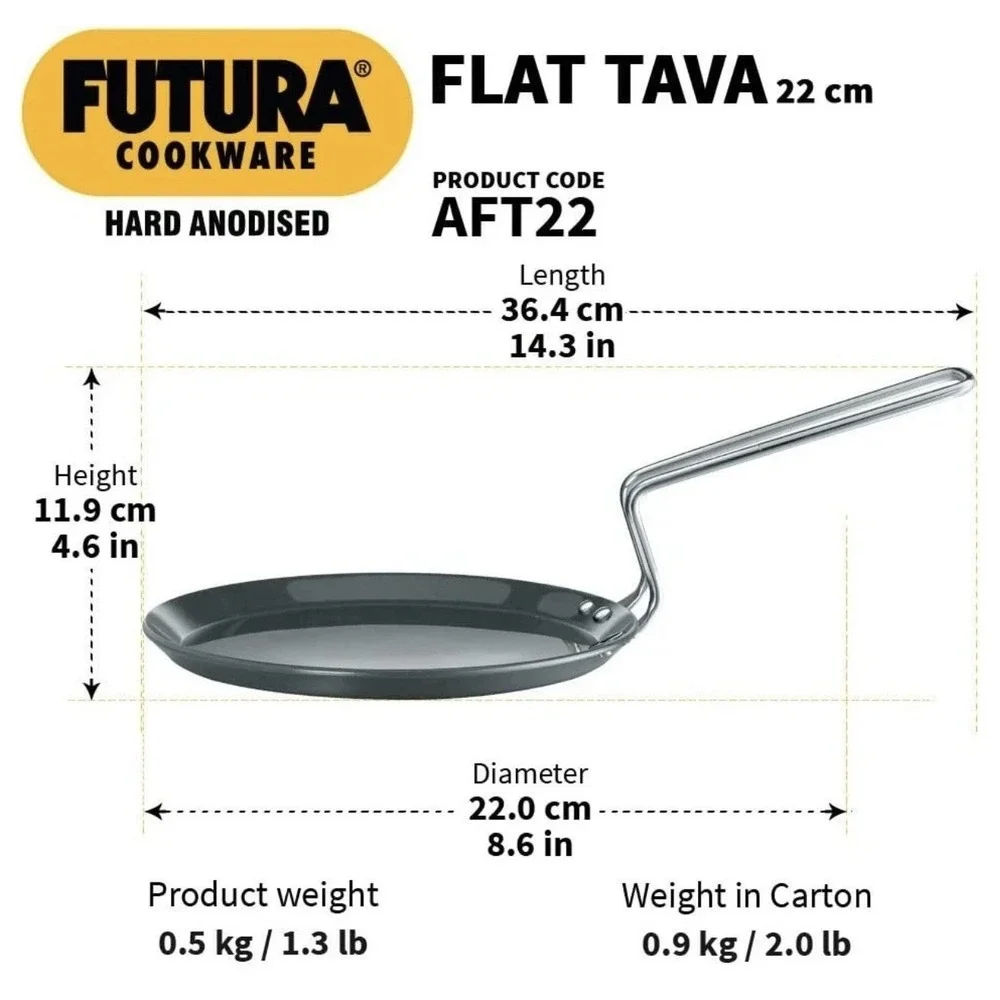 Hawkins Futura 22 cm‎ Flat Tava, Hard Anodised Tawa, (Black) AFT22